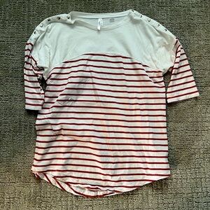 Seraphine red and white maternity shirt